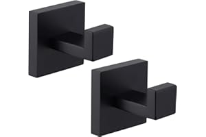 QNIIAED 2 Pack Square Bathroom Towel Hook,Stainless Steel Door Hooks Screw in for Coat,Robe,Clothes(Matte Black)