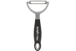 Microplane Profi Y Schäler - Gerade Klinge | Einfaches & gleichmäßiges Schälen von Obst & Gemüse | Rasiermesserscharfe Edelstahl-Doppelklinge | Peeler