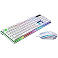 JJ-Boutique ZGB G21 Keyboard Wired USB Gaming Mouse Flexible Polychromatic LED Lights Computer Mechanical Feel Backlit Keyboard Mouse Set (White A)