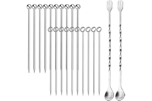 ZIGEFOFO 22 Piezas de Acero Inoxidable para cócteles Palillos de Frutas y cucharas de Barra Pinchos de Metal Palillos de cóctel para Comida de Dedo Aperitivos pequeños antipasti cócteles