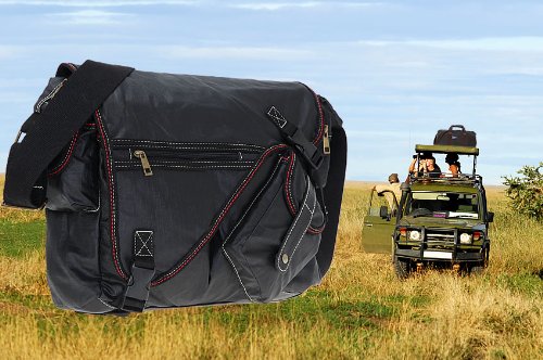 ELEPHANT Kuriertasche SAHARA Laptoptasche Canvas Tasche Notebookmaß 39×28 cm Schultertasche / SCHWARZ - 6