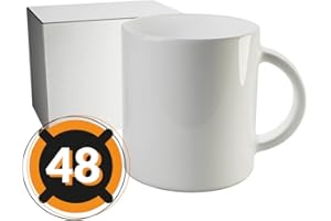 PixColor - 48 Tazas para sublimación de cerámica blanca con asa | 350 ml de capacidad (11 oz) | Categoría AAA | Aptas para microondas y lavavajillas | Compatible con Cricut