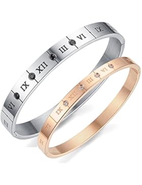 Flongo Partnerarmband, Edelstahl Armband Armreifen Manschette Silber Schwarz Rose Gold Römische Zahlen Ziffern...