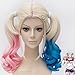 EDAY 45cm Suicide Squad Harley Quinn Cosplay Wig Lolita Curly Pigtail Hair, Pink + Blue