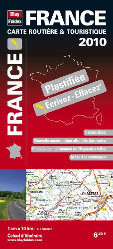 2010 France Carte routière et touristique plastifiée