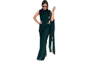 TreegoArt Fashion Damen-Saree aus Georgette mit Pom-Pom-Spitze und ungesticktem Blusenteil