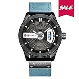 Curren Quartz Uhren Herren, Casual Analoge Quartzuhr, Multifunktionale Militär Sport Wristwatch Männer, Wasserdicht Lederarmband mit Datumsanzeige 8301 (Blau)