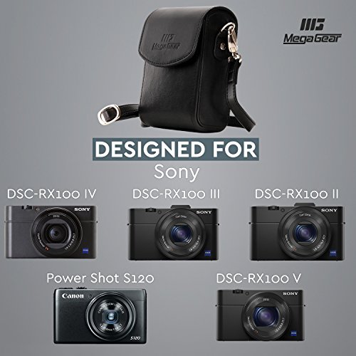 MegaGear MG278 Canon PowerShot S120  Sony Cyber-shot DSC-RX100V  DSC-RX100IV  DSC-RX100III  DSC-RX100II   tui de Protection en Cuir avec Bandouli  re - Noir