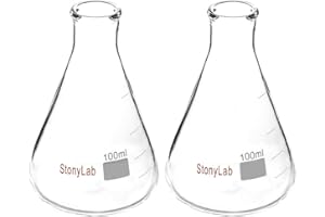 StonyLab 2-Pack Konisch Fläschchen Glas, 100ml Erlenmeyer Flasks Erlenmeyer Fläschchen Enghals-Erlenmeyerkolben mit Hochleistungsrand (100 ml, Passend für StonyLab 5# Gummistopfen)