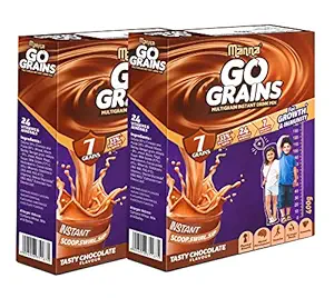 Manna Go Grains | 800g | Pack of 2 | Chocolate | Health and Nutrition drink for Kids | Multigrain Malted Drink for Growth & Immunity. High Protein | 7 Immunity builders | 24 Vitamins and Minerals for Growth