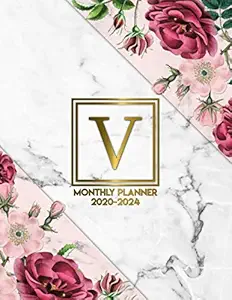 2020-2024 Monthly Planner: Initial Monogram Letter V Five Year Organizer with 60 Months Spread View. Cute 5 Year Agenda, Calendar & Journal for Girls ... - Nifty Baby Pink Marble & Gold Floral Print