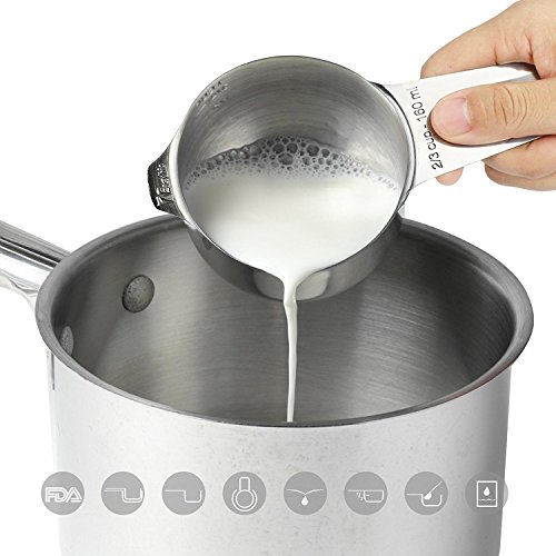 7er 18/8 Edelstahl Messbecher set von 1Easylife, Amerikanischer Messbecher Cup Messlöffel set mit ml, Messbecher Edelstahl, ROSTFREI, BPA FREI, Ideal für Cocktail, Backen, Kaffee, Proteinpulver, Soße. - 6