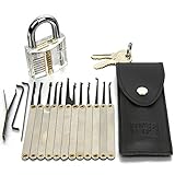 H&S® 16 Pcs Practice Lock Pick Padlock Picking Tools Kit Training Set with Transparent Practice Padlock