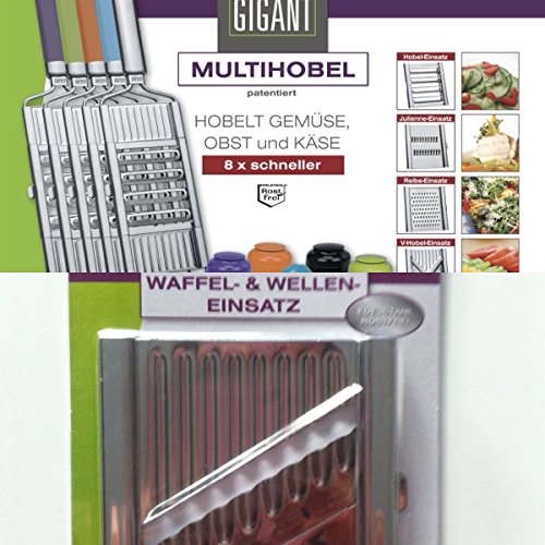 Neu Gigant Multihobel Multi-Slicer (Edelstahl) Gemüsehobel mit insgesamt 5 Einsätze und Restehalter