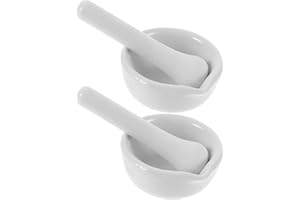 ULTECHNOVO Juego de 2 Mortero de Cocina de CeráMica, Blanco para Moler Ajo, Hierbas, Pimienta, Perejil, Especias, Salsas Y Aderezos, Apto para Lavavajillas