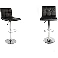 QA Set of 2 Bar Stools PU Leather Stool Chair High Stool Chair Adjustable Bar Chair with Metal Base for Kitchen,Bar Counter (Black)