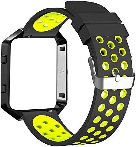 Fitbit Blaze Bands, FanTEK Large Sport Silicone Replacement Adjustable Strap with Black Frame for Fitbit Blaze Smart Fitness Watch, Black and Yellow