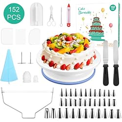 152PCS Plateau Tournant de Gâteau,Kit de Pâtisserie Plateau Tournant de Gâteau Professionnel Ustensiles Kit pour ,Seringue Patisserie, Brosse, Spatule à Glaçage pour Cuisine Décoration de Gâteaux