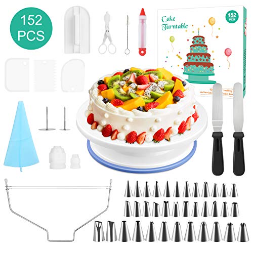 152PCS Plateau Tournant de Gâteau,Kit de Pâtisserie Plateau Tournant de Gâteau Professionnel Ustensiles Kit pour ,Seringue Patisserie, Brosse, Spatule à Glaçage pour Cuisine Décoration de Gâteaux