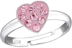 Goldene Hufeisen Kinder Ring 925 Echt Silber Mädchen Fingerring Emaille Kristalle Verstellbar