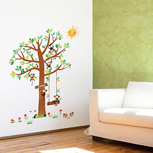 Decowall DM-1401 5 Kleine Affen Baum Wandsticker Wandaufkleber Wandtattoo Kinderzimmer - 3