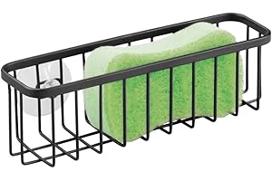 mDesign uchwyt na gąbkę kuchenny z przyssawkami - organizer na zlewozmywak, idealny jako uchwyt na gąbkę, do szczoteczek do naczyń, mydła i ciasta. - duży uchwyt na gąbkę grillowaną - czarny matowy