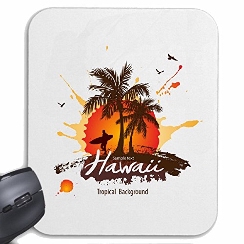 Mousepad (Mauspad) "HAWAII VINTAGE SURFEN BEACH SURFBRETT LONGBOARD WELLENREITEN WELLEN ANFÄNGER SHOP" für ihren Laptop, Notebook oder Internet PC .. (mit Windows Linux usw.) in Weiß