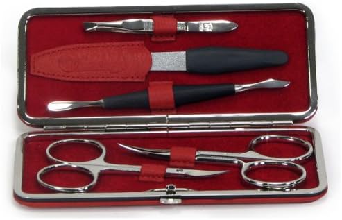 Dovo 5 Piece Manicure Set Cowhide Leather-Red