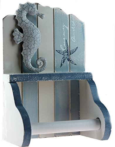 Maritim blau weiß Holz Seepferdchen Bad Toilettenpapierhalter