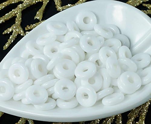 Opaque Chalk White Czech Glass Flat Ring Beads O Shaped Large Hole Donut Beads 8mm 20pcs