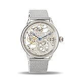 Davis 0890MB - Herren Skeleton Uhr Mechanisch Skelett mit sichtbarem Uhrwerk Mesh Armband