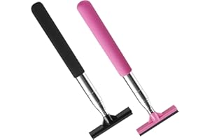 FINEHENCHI Wing Mirror Squeegee, 2 Pcs Retractable Car Mirror Wiper, Mini Squeegee Car Mirror Cleaner for Car Windows, Windshields, Shower Doors, Bathroom Mirrors and Countertops (Black, Pink)