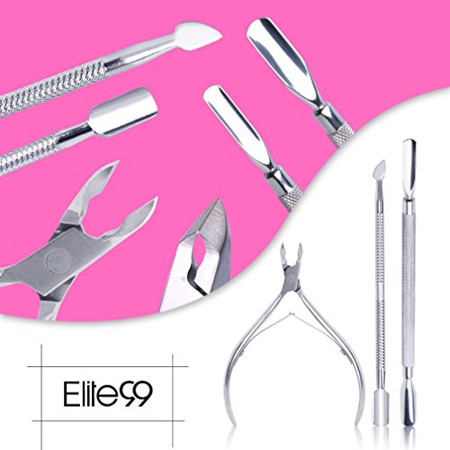 Elite99 3pcs Stainless Steel Remover Cutter Set Manicure Pedicure Care Salon Nail Polish Tools Nail Cuticle Nipper + Dead Skin Pusher (2 pcs)