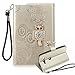 Price comparison product image PU Leather Wallet Card Holder Case for Sony Xperia XZ2 Compact, Aearl 3D Embossed Owl Mandala Pattern Cute Bling Glitter Didmond Nighthawk Magnetic Button Closure Flip Kickstand Cover with Wrist Strap for Sony Xperia XZ2 Compact, Gold