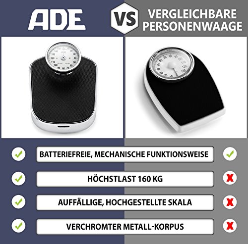 ADE Mechanische Personenwaage BM 702 Felicitas. Analoge Badezimmerwaage mit auffälliger, hochgestellter und großer Skala im klassischen Design. Robuster Metall-Korpus und rutschfeste Wiegefläche - 4