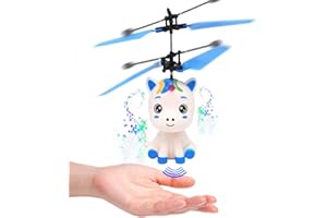 Guanan Mini unicornio con mando a distancia y cable USB, diseño de unicornio volador con efecto de luz LED y hélice, controlado a mano, para niños a partir de 6 años