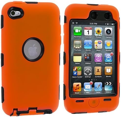 DCJ Products Deluxe Hybrid Premium Rugged Shock Proof Hard Soft Case Skin Cover for iPod Touch 4th Generation 4G (orange)