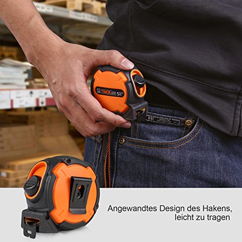 Tacklife TM-B02 Klassisches Maßband 5M, tragebares Bandmaß mit Feststeller und automatischem Rücklauf Funktion, Kunststoffgehäuse, Messung von Haushalt, Zimmerei - 4