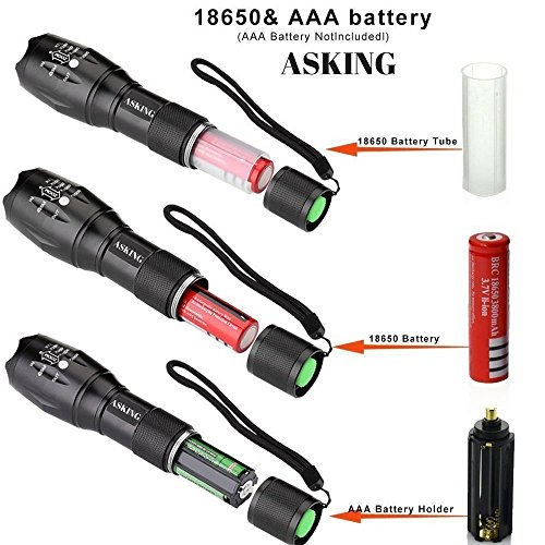 Asking Taschenlampe Taschenlampe LED Ultra Leistungsstarke Zoomable wiederaufladbar mit 5 Modi Lichtstärke verstellbar (Batterie wiederaufladbar enthalten) - 2