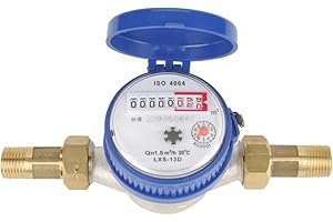 REGUN Cold Water Meter, 15mm 1/2 inch ABS Plastic Water Flow Measuring Meter, with Brass Fittings, for Garden Home Usage