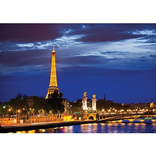 Vlies Fototapete PREMIUM PLUS Wand Foto Tapete Wand Bild Vliestapete - Paris Eiffelturm Fluss Nacht Lightning Skyline Stadt Panorama - no. 983, Größe: 200 x 140 cm Vlies