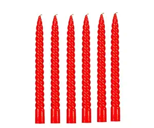 Luces Paraffin Wax Smokeless Scented Red Colour Twisted Stick Candles Decorations for Living Room Pack of 6