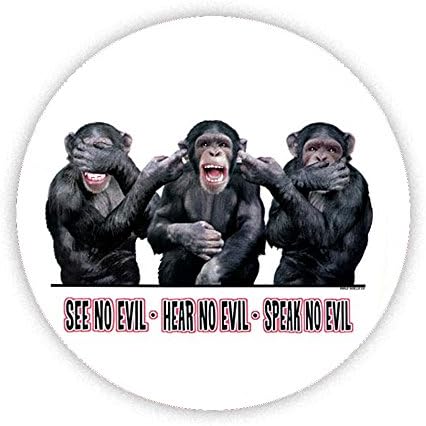 3 Wise Monkeys (Chimps) Hear no evil Speak no evil See no evil Printed Compact Travel Pocket Shaving Mirror Bespoke Designed 58mm Round Handheld Mirrors. Novelty useful mirror ideal for your handbag KABOOM GIFTS