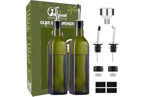 BUGUCAT Bugcat Bottiglia per Olio d'oliva,2 Verde Oliera Bottiglie Vetro 500ML,Bottiglia di Olio con Beccucci Imbuto ed Etichette,Dispenser di Olio d'oliva Olio Aceto Dispenser Bottiglie per Cucina BBQ
