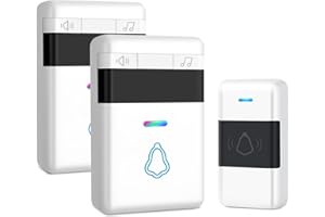 DeTake, Timbre Inalámbrico, 7 LED Aire Libre Timbre Inalámbrico, IP55 Resistente al Agua, 2 Receptores y 1 Transmisor, 300m de Alcance, con 32 Tonos, 5 Niveles de Volumen (0-115 dB), White