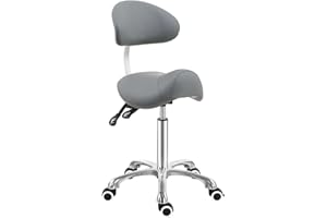 Antlu Sattelhocker mit Rückenstütze - Ergonomischer ästhetischer Sattelhocker für Friseur, Tattoo, Spa, Zahnarztpraxis (mit Rückenlehne, Grau)