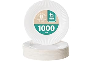 BEST PRODUCTS 1000 Platos Desechables | Cartón Ecológicos Biodegradables Compostables y Reciclables | Para Fiestas Cumpleaños Comuniones o Eventos | Redondos Llanos Ø 18 cm