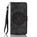 Produktbild Lonchee Huawei Y6 / Honor 4A Wallet Tasche Brieftasche Schutzhülle ,Mandala Blumenmuster geprägt Muster Design Hochwertige PU Leder Folio Tasche Case Hülle im Bookstyle mit Standfunktion Kredit Kartenfächer (schwarz)