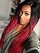 Tsnomore Silky Long Black to Red Ombre Synthetic Wig