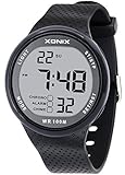 XONIX Herren Unisex LED Digital Wasserdicht 100 m Sport Schwarz Silikon Weiß Display Armbanduhr